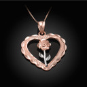 Two-Tone Heart Rose Pendant Necklace