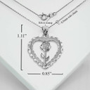 Silver Heart Rose Pendant Necklace With Measurements