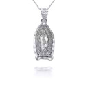 White Gold Mini Our Lady Of Guadalupe Pendant Necklace