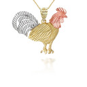 Tri-tone Small Rooster Pendant Necklace