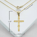 Gold Bamboo Textured Cross Pendant Necklace With Measurements