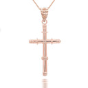 Rose Gold Bamboo Textured Cross Pendant Necklace