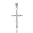 White Gold Bamboo Textured Cross Pendant