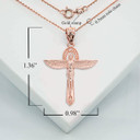Rose Gold Ancient Egyptian Goddess Isis Ankh Pendant Necklace with measurement