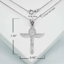 White Gold Ancient Egyptian Goddess Isis Ankh Pendant Necklace with measurement