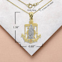 Tri Tone Saint Mary Mariner Pendant Necklace with measurement