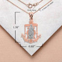 Two Tone Rose Gold Saint Mary Mariner Pendant Necklace with measurement