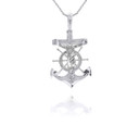 White Gold Mini Jesus Mariner Crucifix Pendant Necklace