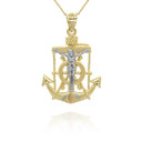 Tri-Tone Jesus Mariner Pendant Necklace