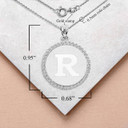 White Gold Personalized Initial “R” with Diamonds Pendant Necklace with Measurement