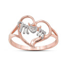 Rose Gold Diamond Mom Heart Ring