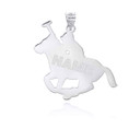 Silver Personalized Polo Sport Horse Riding Jockey Reversible Backside Pendant 