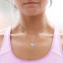 Silver Personalized Basketball Hoop Pendant Necklace on a Female Model 