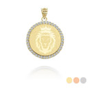 Yellow Gold Royal Crowned Lion with Diamonds Coin Medallion Pendant