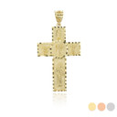 Gold Diamond Cut Patron Saint Beaded Cross Pendant