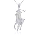 White Gold Polo Sport Horse Riding Jockey Pendant Necklace