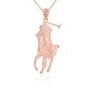 Rose Gold Polo Sport Horse Riding Jockey Pendant Necklace