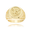 Gold Saint Michael Archangel Textured Signet Ring (Available in Yellow/Rose/White Gold)