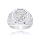 .925 Sterling Silver Religious Saint Michael Archangel Cross Beaded Signet Ring
