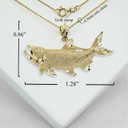 Yellow Gold Trout Fish Pendant Necklace with Measurement