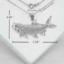 Silver Trout Fish Pendant Necklace with Measurement