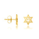 Yellow Gold Jewish Chai Star Of David Stud Earrings