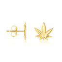 Yellow Gold Marijuana Weed Leaf Stud Earrings
