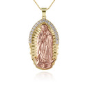 Two-Tone CZ Two-Tone Lady of Guadalupe Large Pendant Necklace