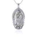 Silver CZ Lady of Guadalupe Large Pendant Necklace