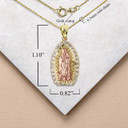 Two-Tone CZ Two-Tone Lady of Guadalupe Small Pendant Necklace with Measurement