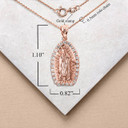Rose Gold CZ Lady of Guadalupe Small Pendant Necklace with Measurement