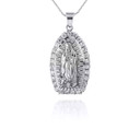 Silver CZ Lady of Guadalupe Small Pendant Necklace