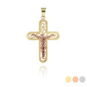 Two-Tone Open Filigree Beaded Crucifix Pendant