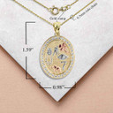 Tri-Tone Hammered CZ Lucky Charm Oval Pendant Necklace with Measurement