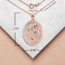 Rose Gold Hammered CZ Lucky Charm Oval Pendant Necklace with Measurement