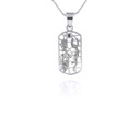 White Gold Open Beaded Lucky Charm Small Pendant Necklace