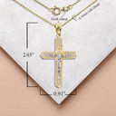 Yellow Gold Two Tone Filigree Crucifix Pendant Necklace with Measurement