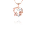 Rose Gold Mom Birds Heart Pendant Necklace