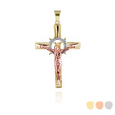 Tri Tone Crucifix Pendant Necklace