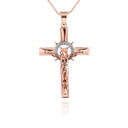 Two Tone Rose Gold Crucifix Pendant Necklace