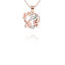 Rose Gold Love Birds Heart Pendant Necklace