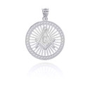 White Gold Freemason Square and Compasses Illuminated Pendant