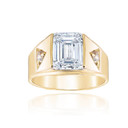 Yellow Gold Personalized Emerald Cut Birthstone Side Studded CZ Ring