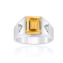 .925 Sterling Silver Personalized Emerald Cut Birthstone Side Studded CZ Ring