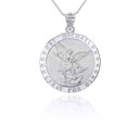 White Gold Religious Saint Michael Patron Saint of Military and Police Coin Pendant Necklace
