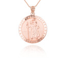 Rose Gold Religious Saint Christopher Patron Saint of Safe Travel and Protection Coin Pendant Necklace