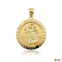 Gold Religious Patron Saint Christopher Protection Medallion Pendant Necklace (Available in Yellow/Rose/White Gold)