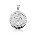 .925 Sterling Silver Religious Patron Saint Christopher Protection Medallion Pendant Necklace