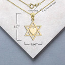 Yellow Gold Jewish Star of David Heart Pendant Necklace with Measurement