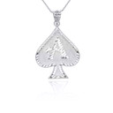 Silver Diamond Cut Ace of Spades Pendant Necklace